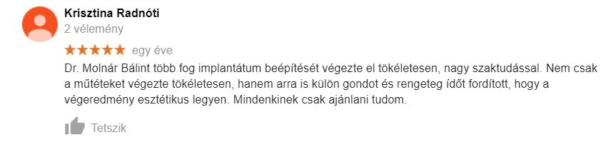 Páciens értékelése a DentPointról